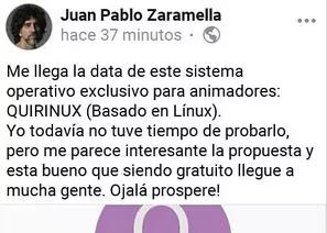 Juan Pablo Zaramela hizo eco del lanzamiento de Quirinux