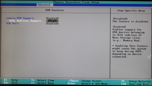 BIOS SCSI SubClass Support Enabled