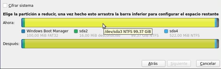 Instlador de Quirinux, clic en gráfico "Ahora"