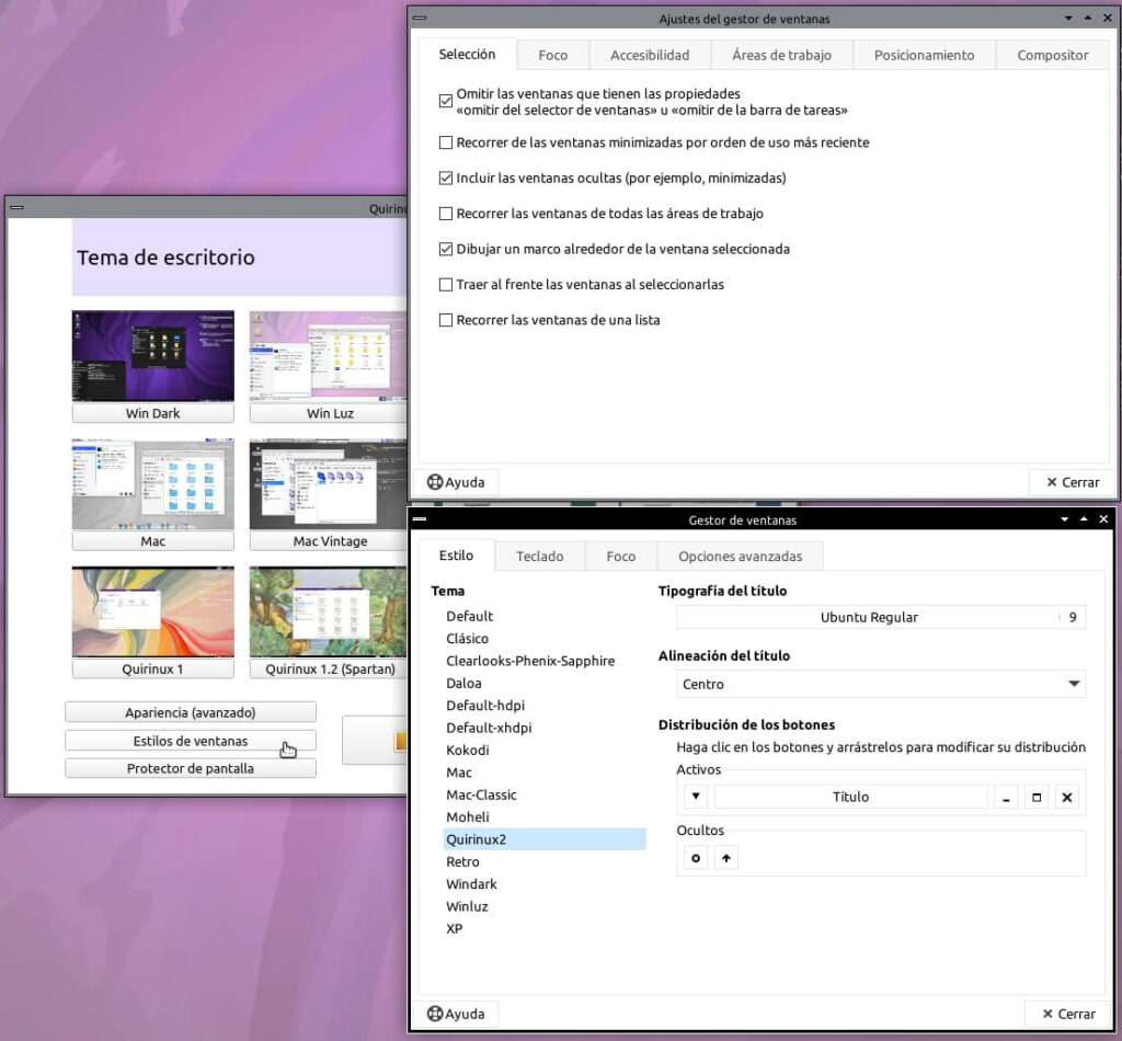 Modificar estilos de ventanas de Quirinux