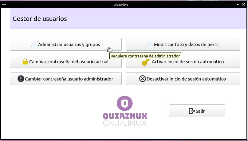 Quirinux > Administrar usuarios y grupos