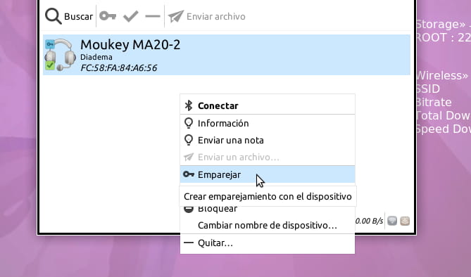 Emparejar dispositivo bluetooth con Quirinux