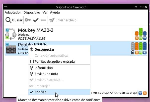 Confiar en teclado bluetooth en Quirinux